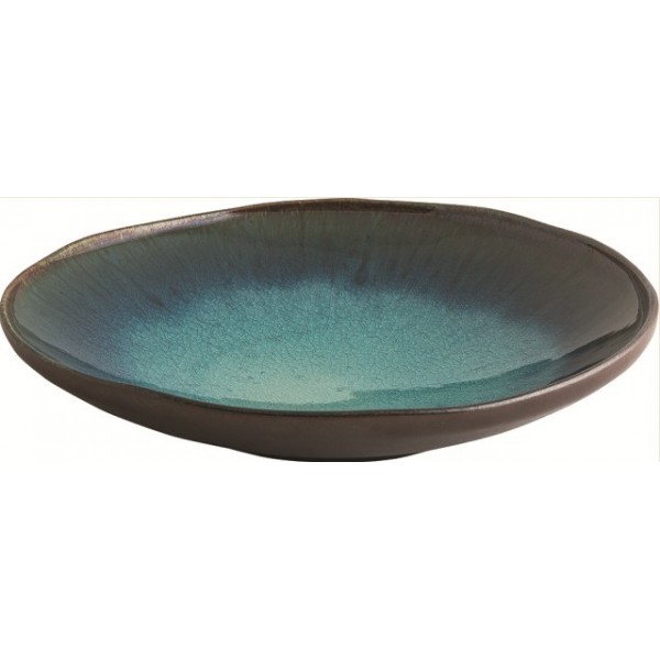 Lot De 6 Assiettes Plates Ovales En Grès - 29x24 Cm - Intérieur Aigue-marine Brillant - Lavable Et Micro-ondes