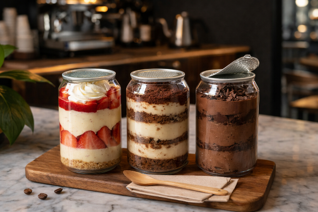 Canette PET dessert avec couvercle peel-off